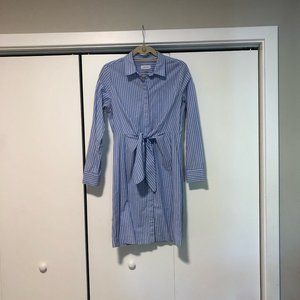 Blue and White Striped Shirt Dress with Tie - Calvin Klein